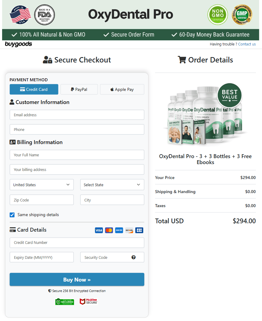 Oxydental Pro order form